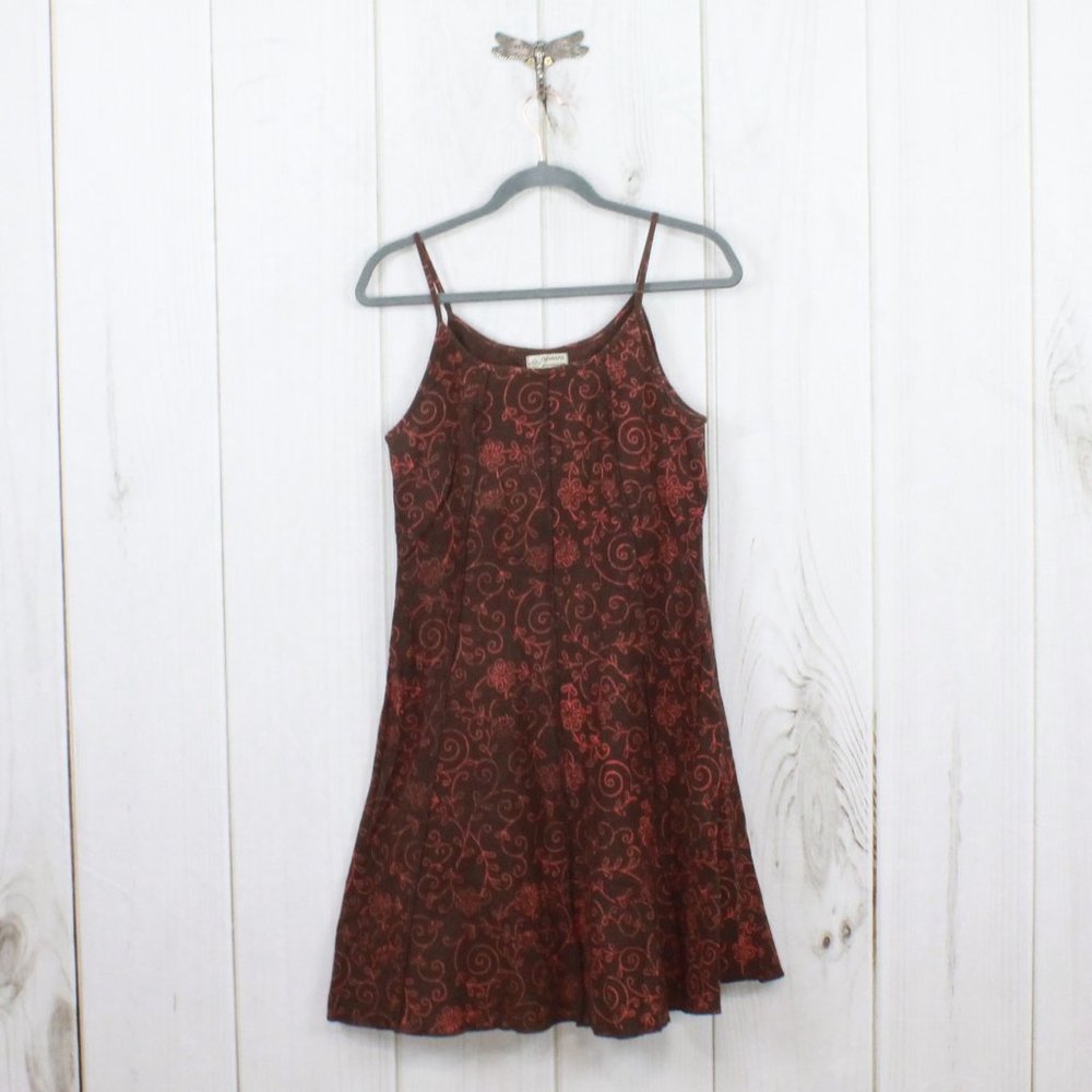 Apsara Brown Floral Spaghetti Strap Lightweight Flowy Cotton Sun Dress Size M - Picture 1 of 10